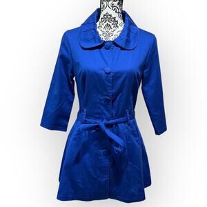Blue Women's Belted Trench Coat Jacket